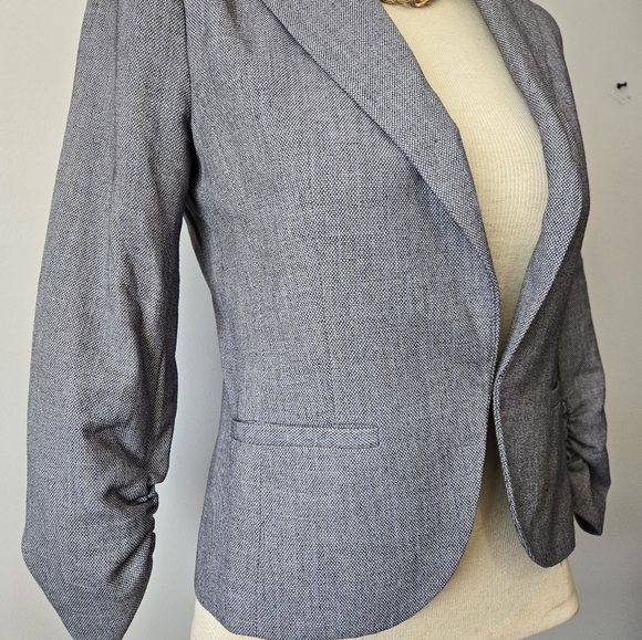 AMANDA + CHELSEA  Classic Grey Blazer With Ruched Sleeves. Size 2 - Picture 2 of 15
